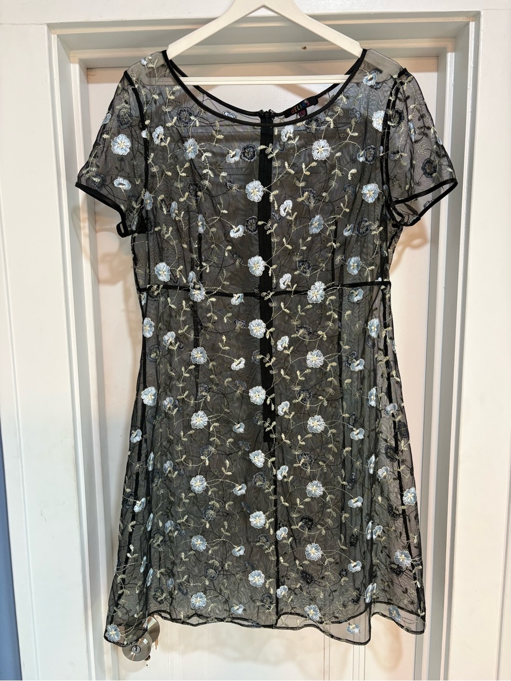 NWOT dELiA*s by Dolls Kill Floral Embroidered Mesh Mini Dress Black/Blue Sz XXL - Picture 2 of 7